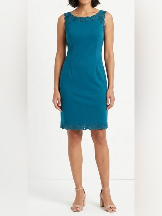 Talbots Dresses & Skirts - NWT Talbots Teal Blue Scallop Neckline Eyelet Sheath Dress - Size 4